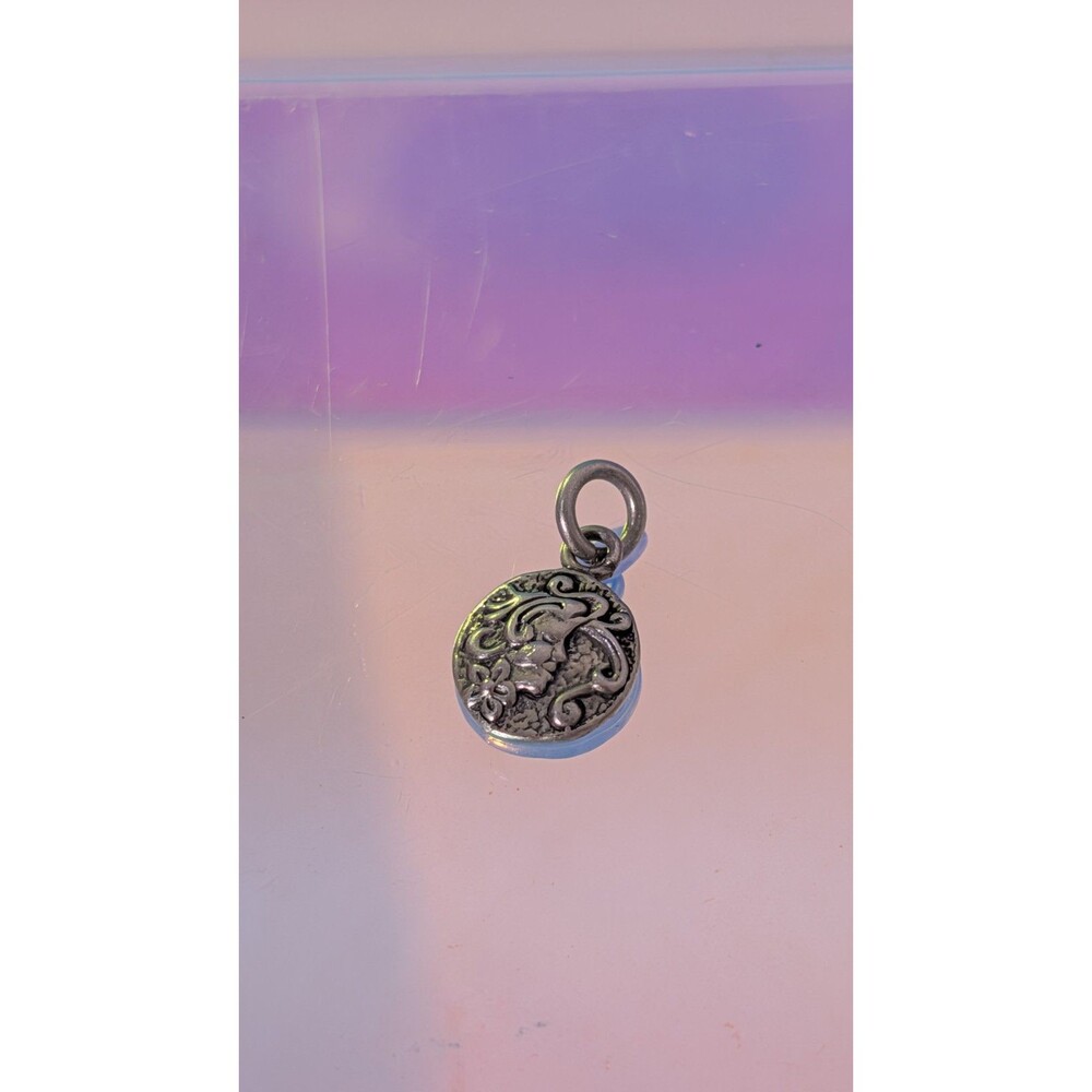 925 Sterling Silver Floral Medallion Charm Pendant Scroll Flower Boho